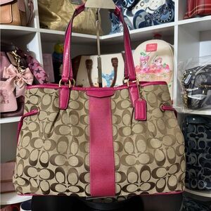 Coach Pink Signature Stripe Tote Bag